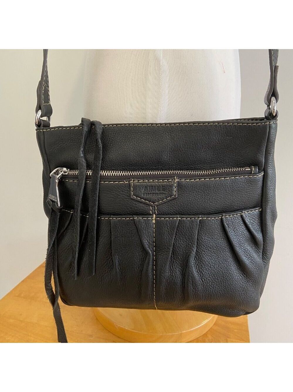Aimee Kestenberg Black Leather Crossbody Bag With Adjustable Strap & Zipper
